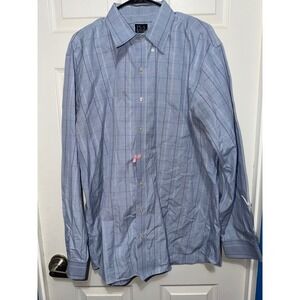 Jos A Bank Travelers Collection Blue Plaid Button Down Shirt Mens XL Tailored